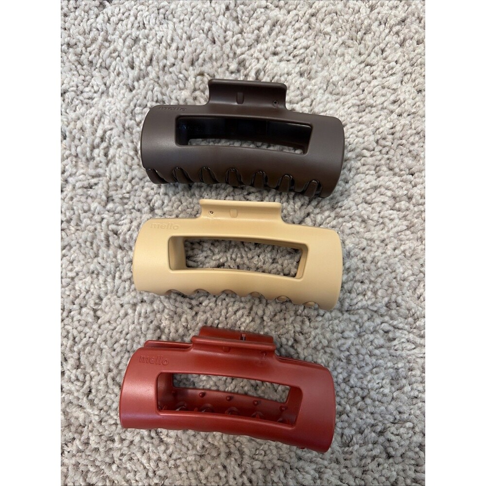 Mello Classic Claw Clip, Beige, Brown & Cherry, x3 Lot,(Medium)Squishy Claw Clip